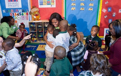 Michelle Obama at a Let's Move Child Care center