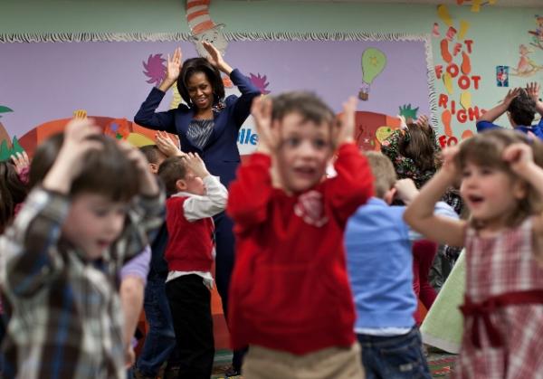 First Lady Michelle Obama does the "Bunny Pokey"