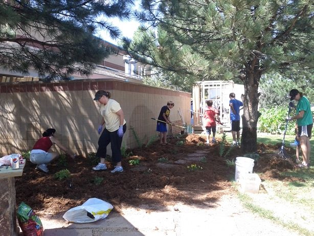 Fireside parents and students installing the woodland garden area