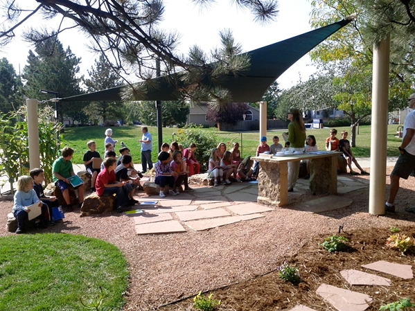 Mrs. Haxton's 3rd graders getting instructions for their fall harvest lesson. (Photo credit: Callie Palen-Lowrie)