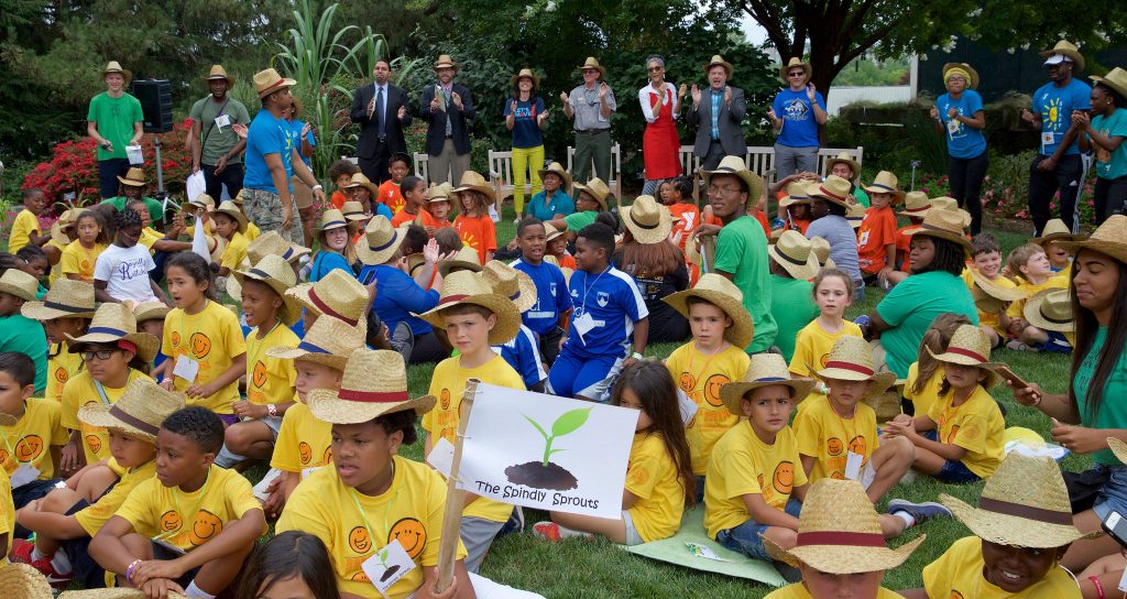 Students gathered at the National Arboretum for a Let's Read, Let's Move event. 